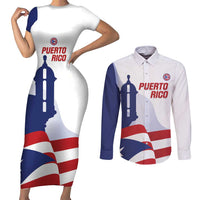Custom Puerto Rico Football Couples Matching Short Sleeve Bodycon Dress and Long Sleeve Button Shirt Vamos Los Boricuas
