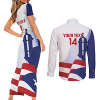 Custom Puerto Rico Football Couples Matching Short Sleeve Bodycon Dress and Long Sleeve Button Shirt Vamos Los Boricuas