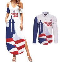 Custom Puerto Rico Football Couples Matching Summer Maxi Dress and Long Sleeve Button Shirt Vamos Los Boricuas