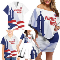 Custom Puerto Rico Football Family Matching Off Shoulder Short Dress and Hawaiian Shirt Vamos Los Boricuas