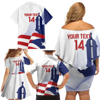 Custom Puerto Rico Football Family Matching Off Shoulder Short Dress and Hawaiian Shirt Vamos Los Boricuas