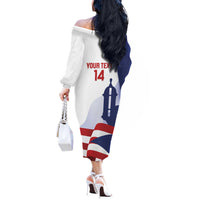 Custom Puerto Rico Football Off The Shoulder Long Sleeve Dress Vamos Los Boricuas