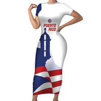 Custom Puerto Rico Football Short Sleeve Bodycon Dress Vamos Los Boricuas