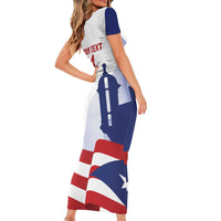 Custom Puerto Rico Football Short Sleeve Bodycon Dress Vamos Los Boricuas