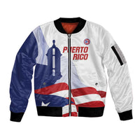 Custom Puerto Rico Football Sleeve Zip Bomber Jacket Vamos Los Boricuas
