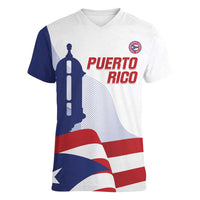 Custom Puerto Rico Football Women V-Neck T-Shirt Vamos Los Boricuas