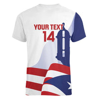 Custom Puerto Rico Football Women V-Neck T-Shirt Vamos Los Boricuas