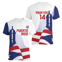 Custom Puerto Rico Football Women V-Neck T-Shirt Vamos Los Boricuas