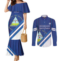 Custom Nicaragua Football Couples Matching Mermaid Dress and Long Sleeve Button Shirt Vamos Los Pinoleros