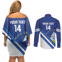 Custom Nicaragua Football Couples Matching Off Shoulder Short Dress and Long Sleeve Button Shirt Vamos Los Pinoleros