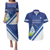 Custom Nicaragua Football Couples Matching Puletasi and Hawaiian Shirt Vamos Los Pinoleros