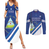 Custom Nicaragua Football Couples Matching Summer Maxi Dress and Long Sleeve Button Shirt Vamos Los Pinoleros