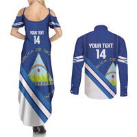 Custom Nicaragua Football Couples Matching Summer Maxi Dress and Long Sleeve Button Shirt Vamos Los Pinoleros