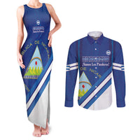 Custom Nicaragua Football Couples Matching Tank Maxi Dress and Long Sleeve Button Shirt Vamos Los Pinoleros