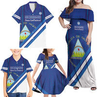 Custom Nicaragua Football Family Matching Off Shoulder Maxi Dress and Hawaiian Shirt Vamos Los Pinoleros