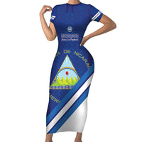 Custom Nicaragua Football Short Sleeve Bodycon Dress Vamos Los Pinoleros