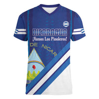 Custom Nicaragua Football Women V-Neck T-Shirt Vamos Los Pinoleros
