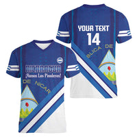 Custom Nicaragua Football Women V-Neck T-Shirt Vamos Los Pinoleros