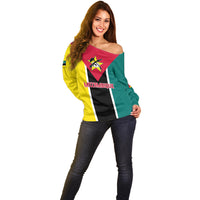 Personalised Mozambique Off Shoulder Sweater Muzambhiki Flag Style - Wonder Print Shop