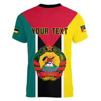 Personalised Mozambique Women V Neck T Shirt Muzambhiki Flag Style - Wonder Print Shop