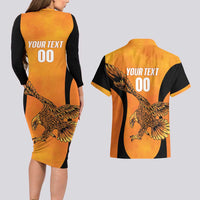 Custom Hyderabad India Cricket Couples Matching Long Sleeve Bodycon Dress and Hawaiian Shirt Go Sunrisers Eagle