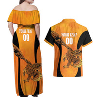 Custom Hyderabad India Cricket Couples Matching Off Shoulder Maxi Dress and Hawaiian Shirt Go Sunrisers Eagle