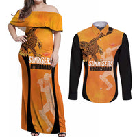 Custom Hyderabad India Cricket Couples Matching Off Shoulder Maxi Dress and Long Sleeve Button Shirt Go Sunrisers Eagle