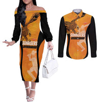 Custom Hyderabad India Cricket Couples Matching Off The Shoulder Long Sleeve Dress and Long Sleeve Button Shirt Go Sunrisers Eagle