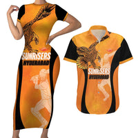Custom Hyderabad India Cricket Couples Matching Short Sleeve Bodycon Dress and Hawaiian Shirt Go Sunrisers Eagle