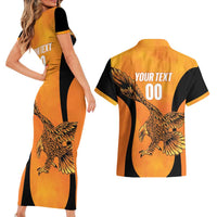 Custom Hyderabad India Cricket Couples Matching Short Sleeve Bodycon Dress and Hawaiian Shirt Go Sunrisers Eagle