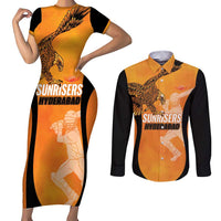 Custom Hyderabad India Cricket Couples Matching Short Sleeve Bodycon Dress and Long Sleeve Button Shirt Go Sunrisers Eagle
