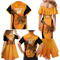 Custom Hyderabad India Cricket Family Matching Mermaid Dress and Hawaiian Shirt Go Sunrisers Eagle