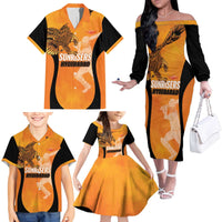 Custom Hyderabad India Cricket Family Matching Off The Shoulder Long Sleeve Dress and Hawaiian Shirt Go Sunrisers Eagle