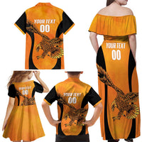 Custom Hyderabad India Cricket Family Matching Off Shoulder Maxi Dress and Hawaiian Shirt Go Sunrisers Eagle