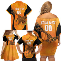 Custom Hyderabad India Cricket Family Matching Off Shoulder Short Dress and Hawaiian Shirt Go Sunrisers Eagle