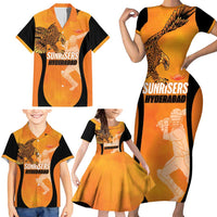 Custom Hyderabad India Cricket Family Matching Short Sleeve Bodycon Dress and Hawaiian Shirt Go Sunrisers Eagle