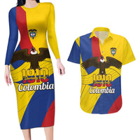 Personalised Colombia Independence Day Couples Matching Long Sleeve Bodycon Dress and Hawaiian Shirt 1810 Libertad y Orden