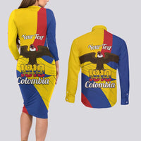 Personalised Colombia Independence Day Couples Matching Long Sleeve Bodycon Dress and Long Sleeve Button Shirt 1810 Libertad y Orden