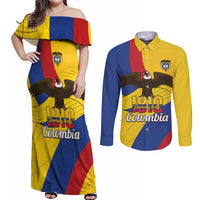 Personalised Colombia Independence Day Couples Matching Off Shoulder Maxi Dress and Long Sleeve Button Shirt 1810 Libertad y Orden