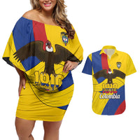 Personalised Colombia Independence Day Couples Matching Off Shoulder Short Dress and Hawaiian Shirt 1810 Libertad y Orden