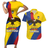 Personalised Colombia Independence Day Couples Matching Short Sleeve Bodycon Dress and Hawaiian Shirt 1810 Libertad y Orden