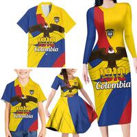 Personalised Colombia Independence Day Family Matching Long Sleeve Bodycon Dress and Hawaiian Shirt 1810 Libertad y Orden