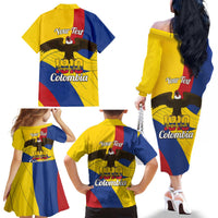 Personalised Colombia Independence Day Family Matching Off The Shoulder Long Sleeve Dress and Hawaiian Shirt 1810 Libertad y Orden