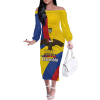 Personalised Colombia Independence Day Family Matching Off The Shoulder Long Sleeve Dress and Hawaiian Shirt 1810 Libertad y Orden