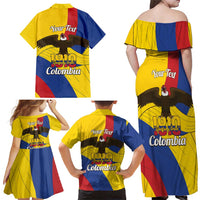 Personalised Colombia Independence Day Family Matching Off Shoulder Maxi Dress and Hawaiian Shirt 1810 Libertad y Orden
