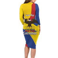 Personalised Colombia Independence Day Long Sleeve Bodycon Dress 1810 Libertad y Orden