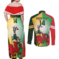 Custom South Africa And Wales Rugby Couples Matching Off Shoulder Maxi Dress and Long Sleeve Button Shirt Springboks Welsh Mascots Dynamic Version - Wonder Print Shop