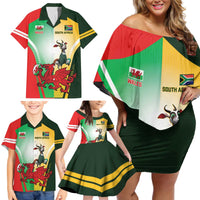Custom South Africa And Wales Rugby Family Matching Off Shoulder Short Dress and Hawaiian Shirt Springboks Welsh Mascots Dynamic Version - Wonder Print Shop