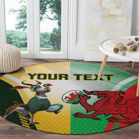Custom South Africa And Wales Rugby Round Carpet Springboks Welsh Mascots Dynamic Version