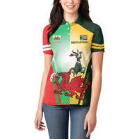 Custom South Africa And Wales Rugby Women Polo Shirt Springboks Welsh Mascots Dynamic Version - Wonder Print Shop